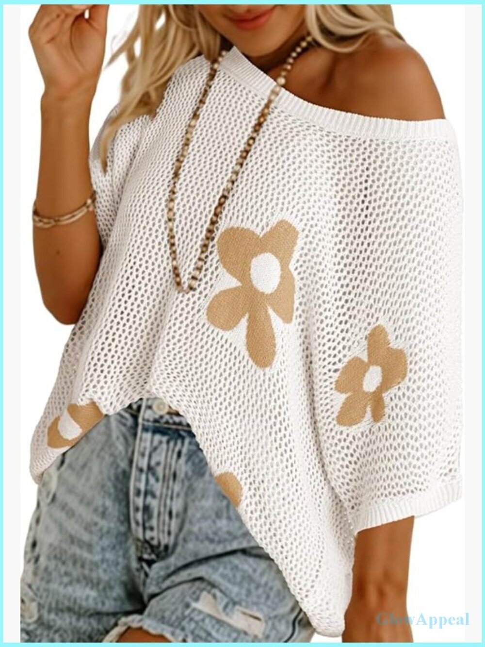 Floral Crochet Pullover Sweater Summer Top Swimsuit Coverup Lightweight